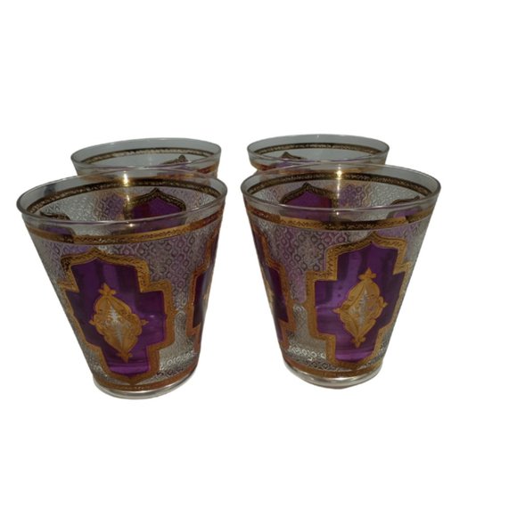 Vintage Barware Culver Glasses Purple W/ 22k Gold - Picture 1 of 6